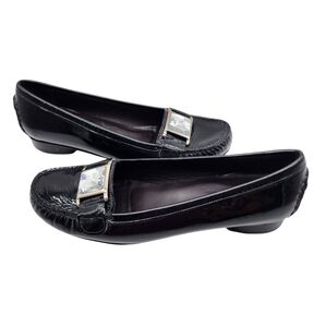 Stuart Weitzman Rhinestone Bit Black Patent Leather Loafers‎ Size 7.5